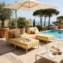 Sofá modular de exterior a rayas para 3 personas con 2 chaise longues y 1 puf