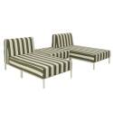 Sofá modular de exterior a rayas para 3 personas con 2 chaise longues y 1 puf
