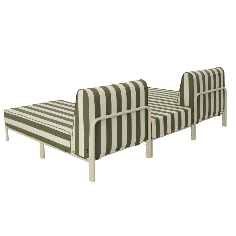 Sofá modular de exterior a rayas para 3 personas con 2 chaise longues y 1 puf (3/6)