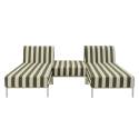 Sofá modular de exterior a rayas para 3 personas con 2 chaise longues y 1 puf