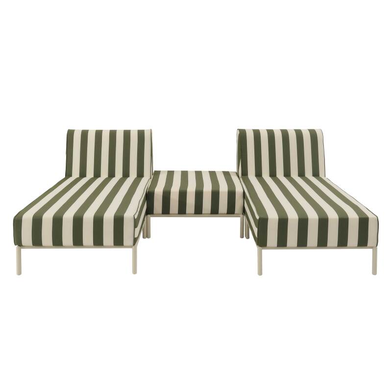 Sofá modular de exterior a rayas para 3 personas con 2 chaise longues y 1 puf (4/6)