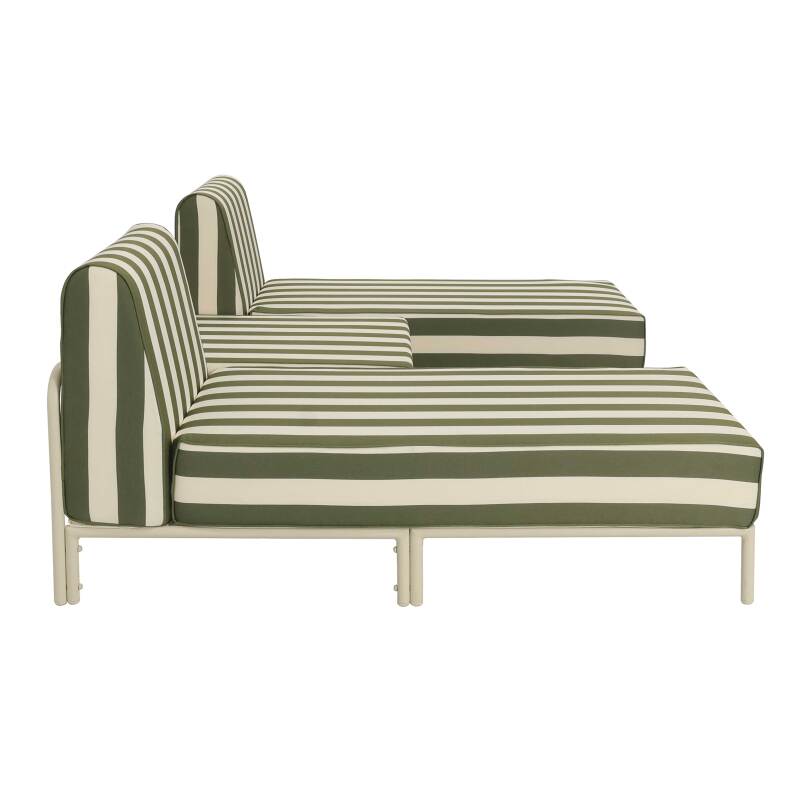 Sofá modular de exterior a rayas para 3 personas con 2 chaise longues y 1 puf (5/6)