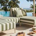 Sofá modular de exterior a rayas para 3 personas con 2 chaise longues y 1 puf