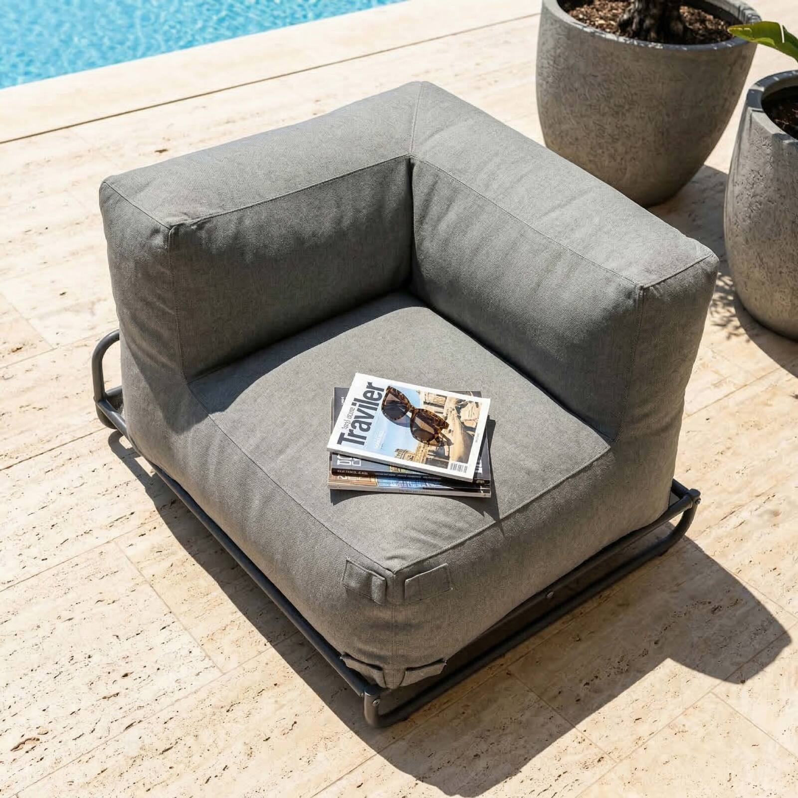Sillón esquinero para sofá modular de exterior con estructura
