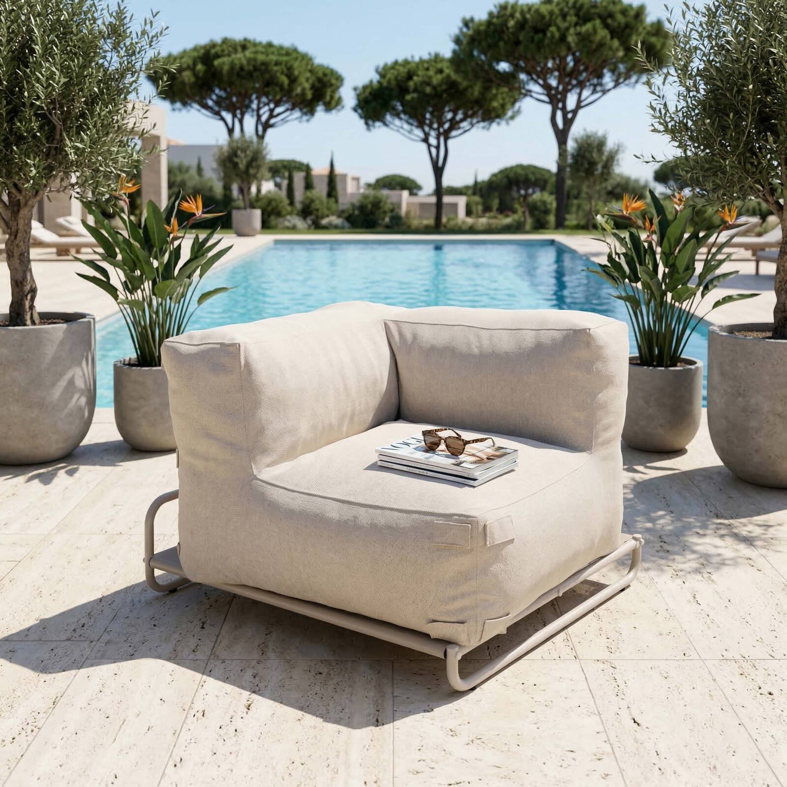 Sillón esquinero para sofá modular de exterior con estructura
