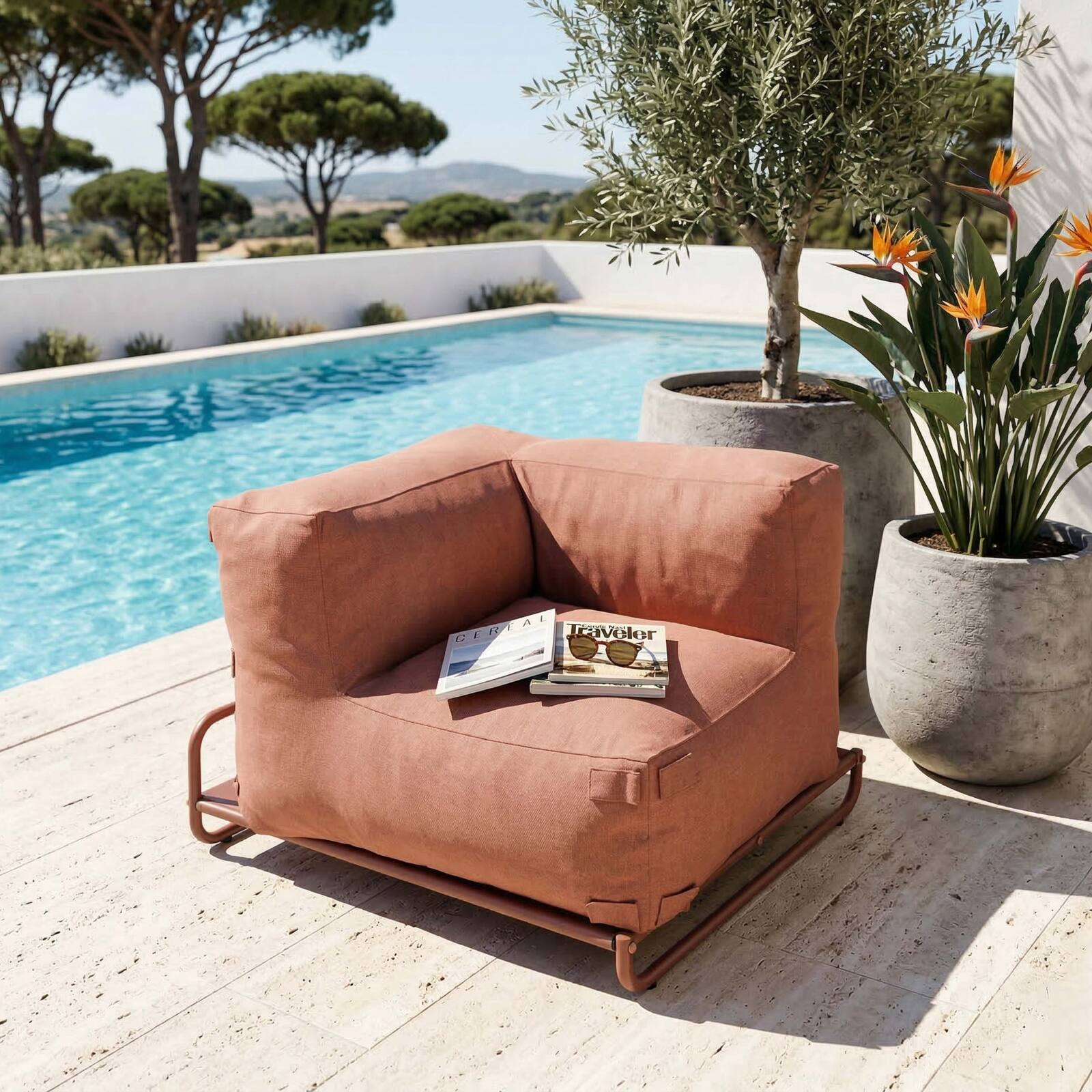 Sillón esquinero para sofá modular de exterior con estructura