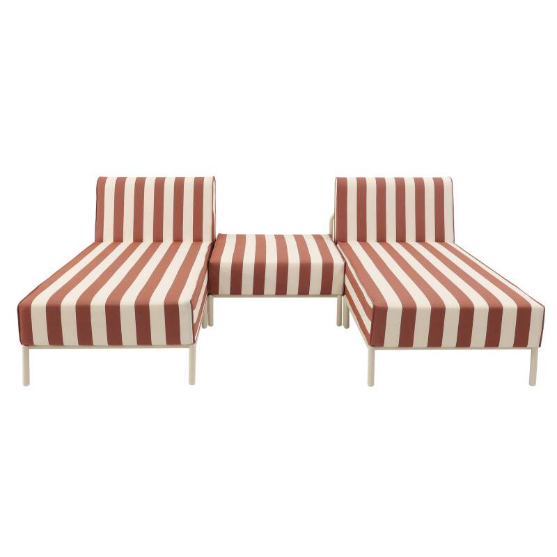 Sofá modular de exterior a rayas para 3 personas con 2 chaise longues y 1 puf (6/7)