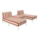 Sofá modular de exterior a rayas para 3 personas con 2 chaise longues y 1 puf