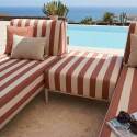Sofá modular de exterior a rayas para 3 personas con 2 chaise longues y 1 puf