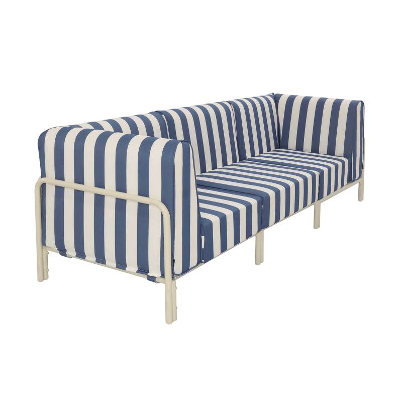 Sofá modular de exterior a rayas para 3 personas con 1 sillón y 2 sillones esquineros
