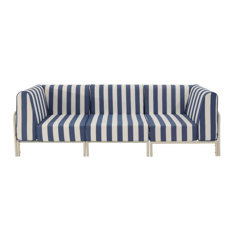Sofá modular de exterior a rayas para 3 personas con 1 sillón y 2 sillones esquineros (4/8)