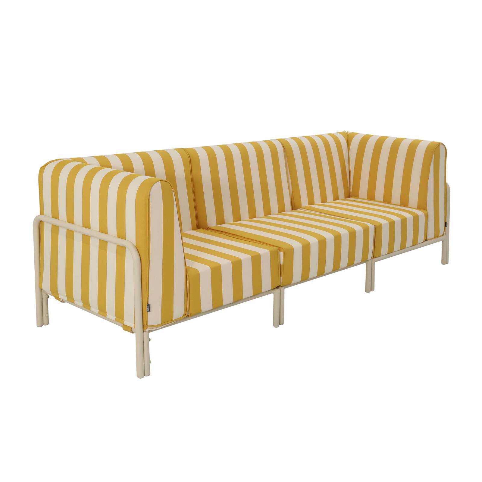 Sofá modular de exterior a rayas para 3 personas con 1 sillón y 2 sillones esquineros
