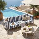 Sofá modular de exterior a rayas para 3 personas con 1 sillón y 2 sillones esquineros