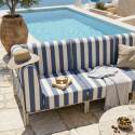 Sofá modular de exterior a rayas para 3 personas con 1 sillón y 2 sillones esquineros