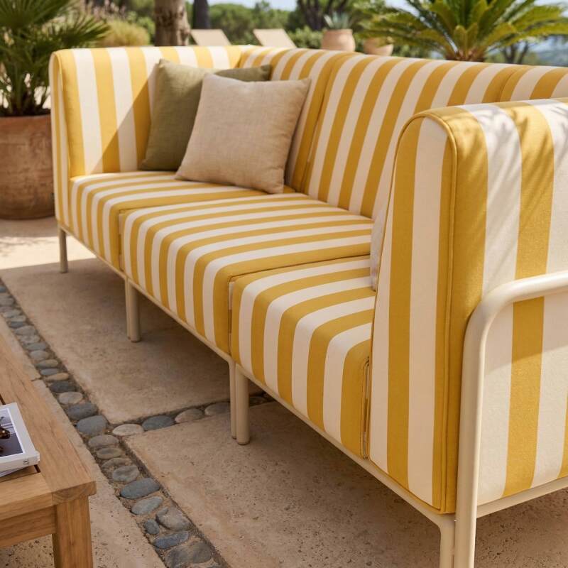 Sofá modular de exterior a rayas para 3 personas con 1 sillón y 2 sillones esquineros (2/8)