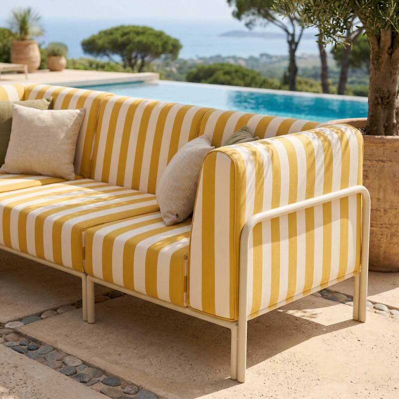 Sofá modular de exterior a rayas para 3 personas con 1 sillón y 2 sillones esquineros (3/8)