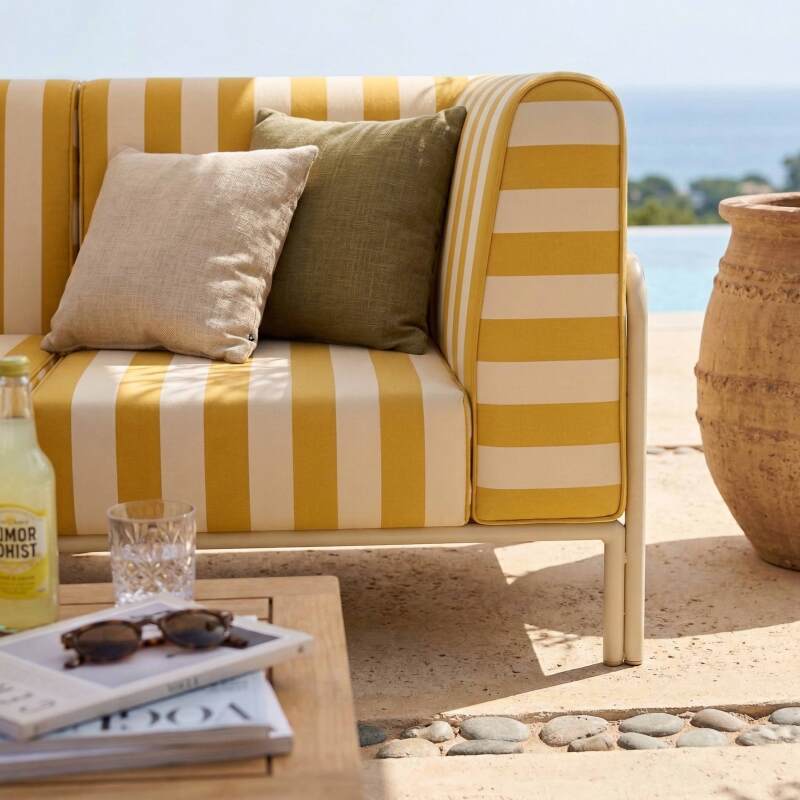 Sofá modular de exterior a rayas para 3 personas con 1 sillón y 2 sillones esquineros (4/8)