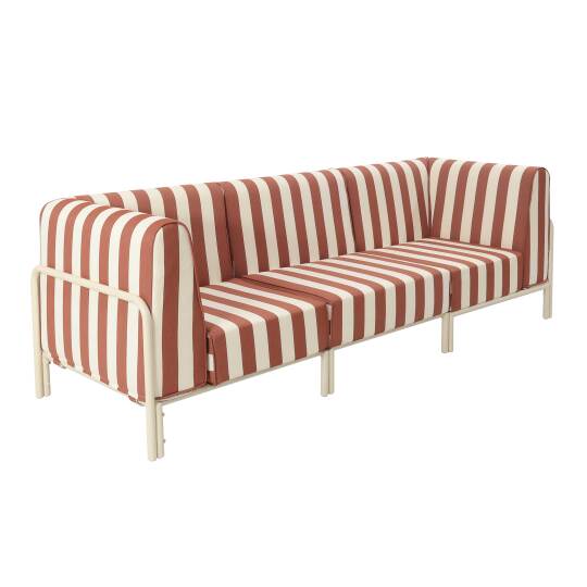 Sofá modular de exterior a rayas de aluminio para 3 personas con 1 sillón y 2 sillones esquineros | Oviala