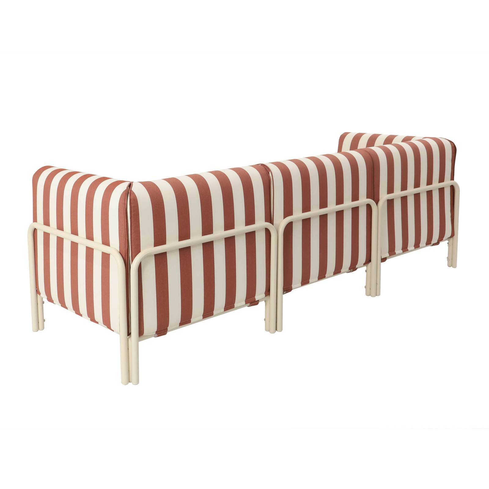 Sofá modular de exterior a rayas para 3 personas con 1 sillón y 2 sillones esquineros
