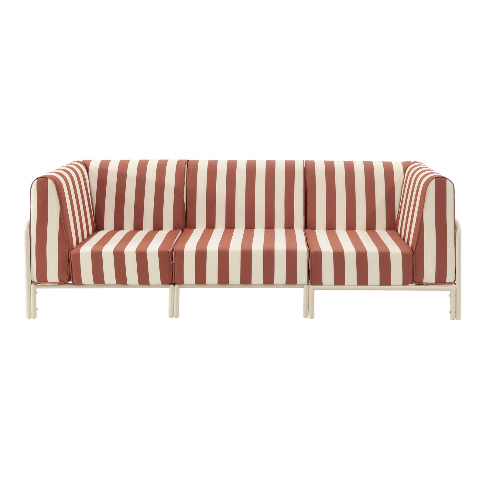 Sofá modular de exterior a rayas para 3 personas con 1 sillón y 2 sillones esquineros