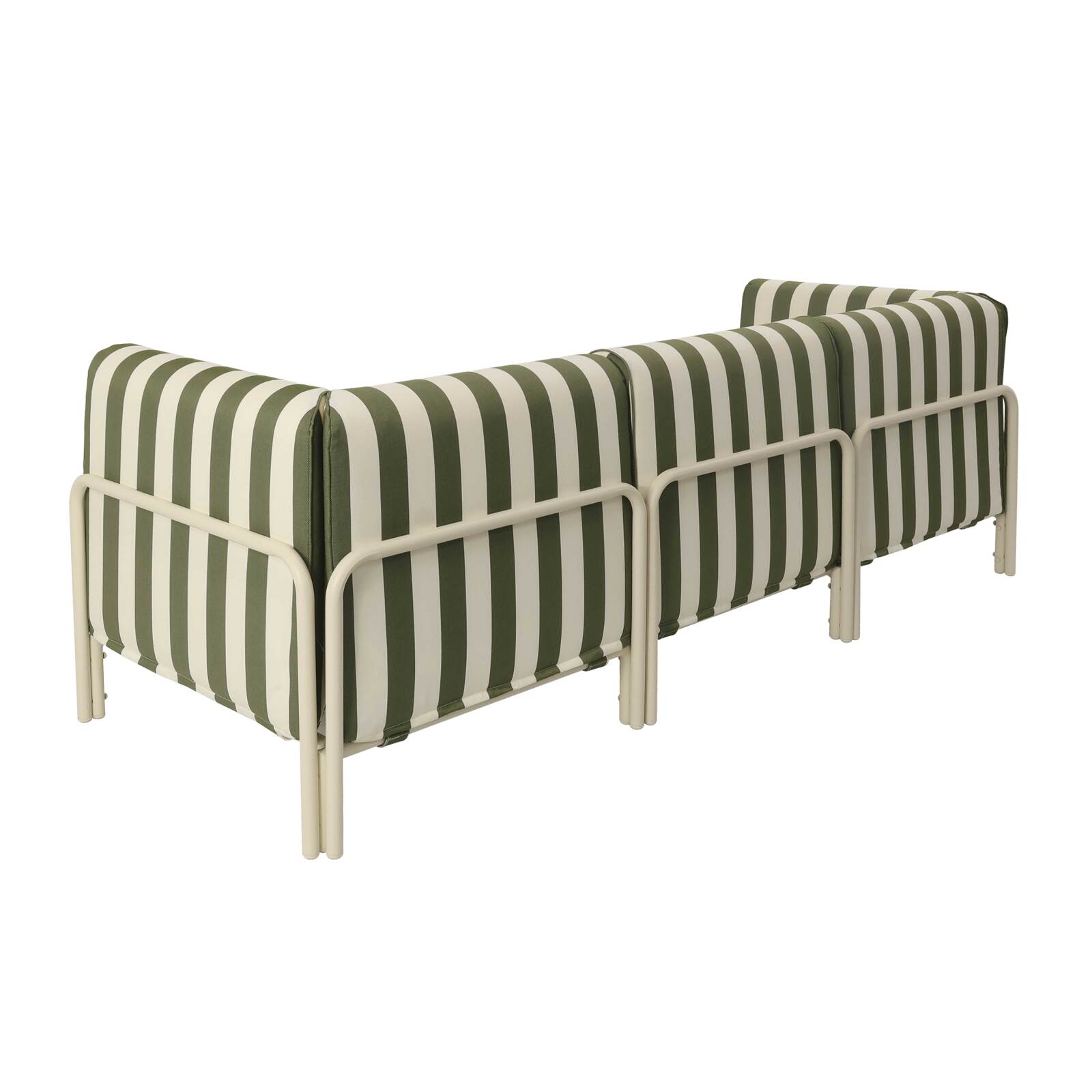 Sofá modular de exterior a rayas para 3 personas con 1 sillón y 2 sillones esquineros