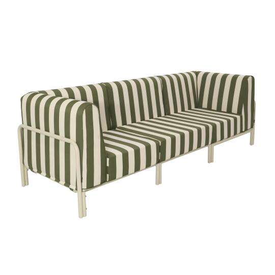 Sofá modular de exterior a rayas para 3 personas con 1 sillón y 2 sillones esquineros | Oviala