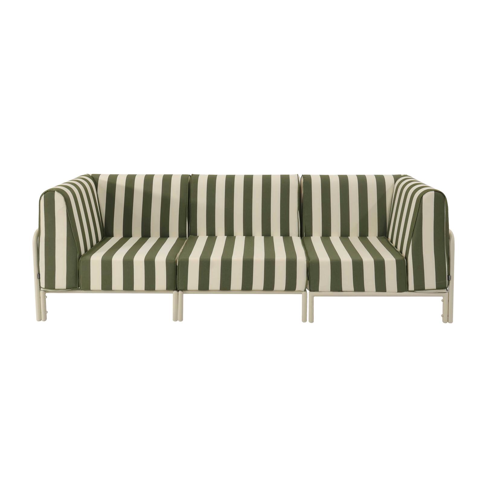 Sofá modular de exterior a rayas para 3 personas con 1 sillón y 2 sillones esquineros