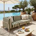Sofá modular de exterior a rayas para 3 personas con 1 sillón y 2 sillones esquineros