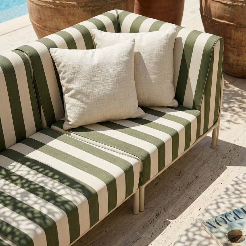 Sofá modular de exterior a rayas para 3 personas con 1 sillón y 2 sillones esquineros (2/9)