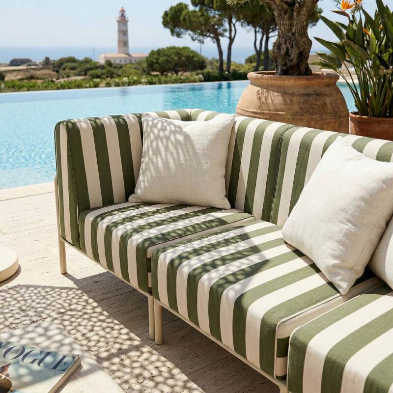 Sofá modular de exterior a rayas para 3 personas con 1 sillón y 2 sillones esquineros (3/9)