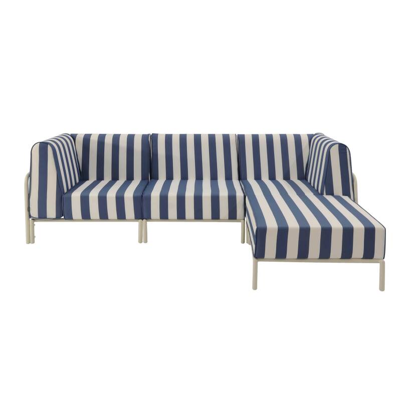 Sofá modular de exterior a rayas para 4 personas con 1 sillón, 2 sillones esquineros y 1 puf (6/8)
