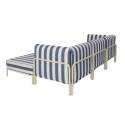 Sofá modular de exterior a rayas para 4 personas con 1 sillón, 2 sillones esquineros y 1 puf