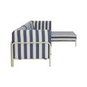 Sofá modular de exterior a rayas para 4 personas con 1 sillón, 2 sillones esquineros y 1 puf