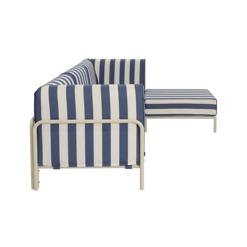 Sofá modular de exterior a rayas para 4 personas con 1 sillón, 2 sillones esquineros y 1 puf (7/8)