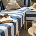 Sofá modular de exterior a rayas para 4 personas con 1 sillón, 2 sillones esquineros y 1 puf