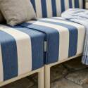 Sofá modular de exterior a rayas para 4 personas con 1 sillón, 2 sillones esquineros y 1 puf