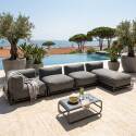 Sofá modular de exterior para 5 personas con estructura, 2 sillones, 1 sillón esquinero, 1 tumbona, 1 puf y mesa de centro