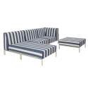 Sofá modular de exterior a rayas para 4 personas con 1 sillón, 1 sillón esquinero, 1 chaise longue y 1 puf