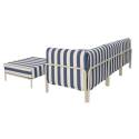 Sofá modular de exterior a rayas para 4 personas con 1 sillón, 1 sillón esquinero, 1 chaise longue y 1 puf