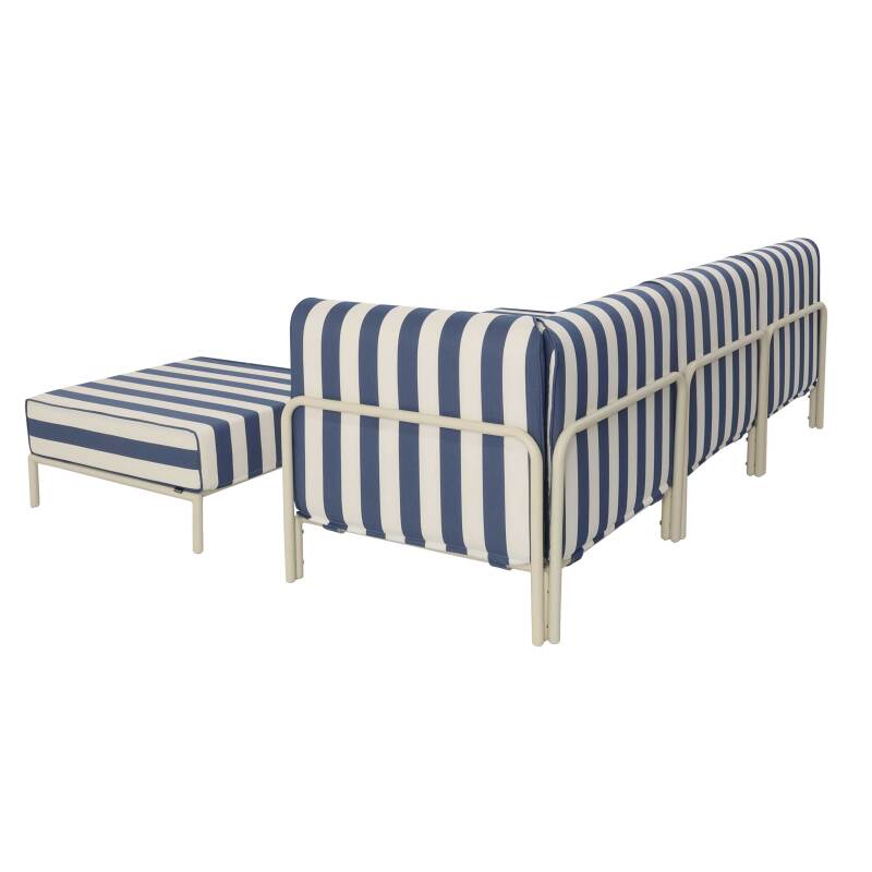 Sofá modular de exterior a rayas para 4 personas con 1 sillón, 1 sillón esquinero, 1 chaise longue y 1 puf (4/7)