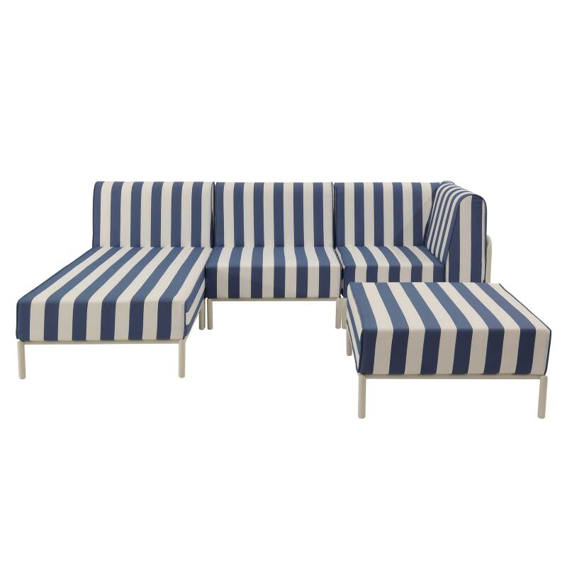 Sofá modular de exterior a rayas para 4 personas con 1 sillón, 1 sillón esquinero, 1 chaise longue y 1 puf (5/7)