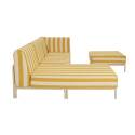 Sofá modular de exterior a rayas para 4 personas con 1 sillón, 1 sillón esquinero, 1 chaise longue y 1 puf