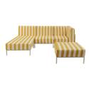 Sofá modular de exterior a rayas para 4 personas con 1 sillón, 1 sillón esquinero, 1 chaise longue y 1 puf