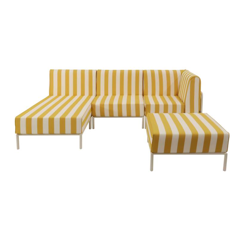 Sofá modular de exterior a rayas para 4 personas con 1 sillón, 1 sillón esquinero, 1 chaise longue y 1 puf (5/8)