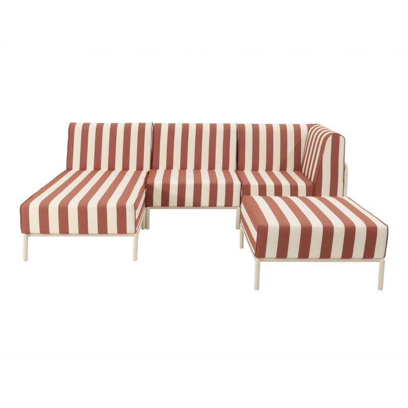 Sofá modular de exterior a rayas para 4 personas con 1 sillón, 1 sillón esquinero, 1 chaise longue y 1 puf (4/6)