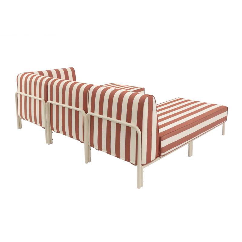 Sofá modular de exterior a rayas para 4 personas con 1 sillón, 1 sillón esquinero, 1 chaise longue y 1 puf (3/6)