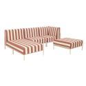 Sofá modular de exterior a rayas para 4 personas con 1 sillón, 1 sillón esquinero, 1 chaise longue y 1 puf