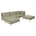 Sofá modular de exterior a rayas para 4 personas con 1 sillón, 1 sillón esquinero, 1 chaise longue y 1 puf