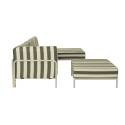 Sofá modular de exterior a rayas para 4 personas con 1 sillón, 1 sillón esquinero, 1 chaise longue y 1 puf