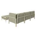 Sofá modular de exterior a rayas para 4 personas con 1 sillón, 1 sillón esquinero, 1 chaise longue y 1 puf